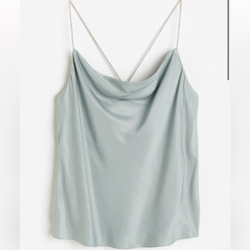 H&M bluish grey slinky tank top with crystal straps size medium